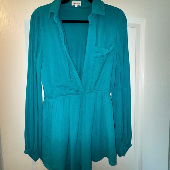Superdown Tracie Collared Romper in Teal - Picture 2 of 3